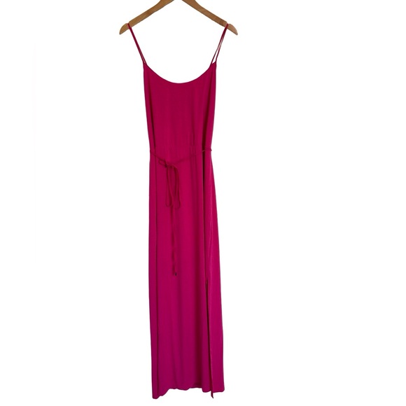 White Black House Market WHBM Jersey Maxi Dress W Tie Sz L Pink Spring Summer - Picture 1 of 10